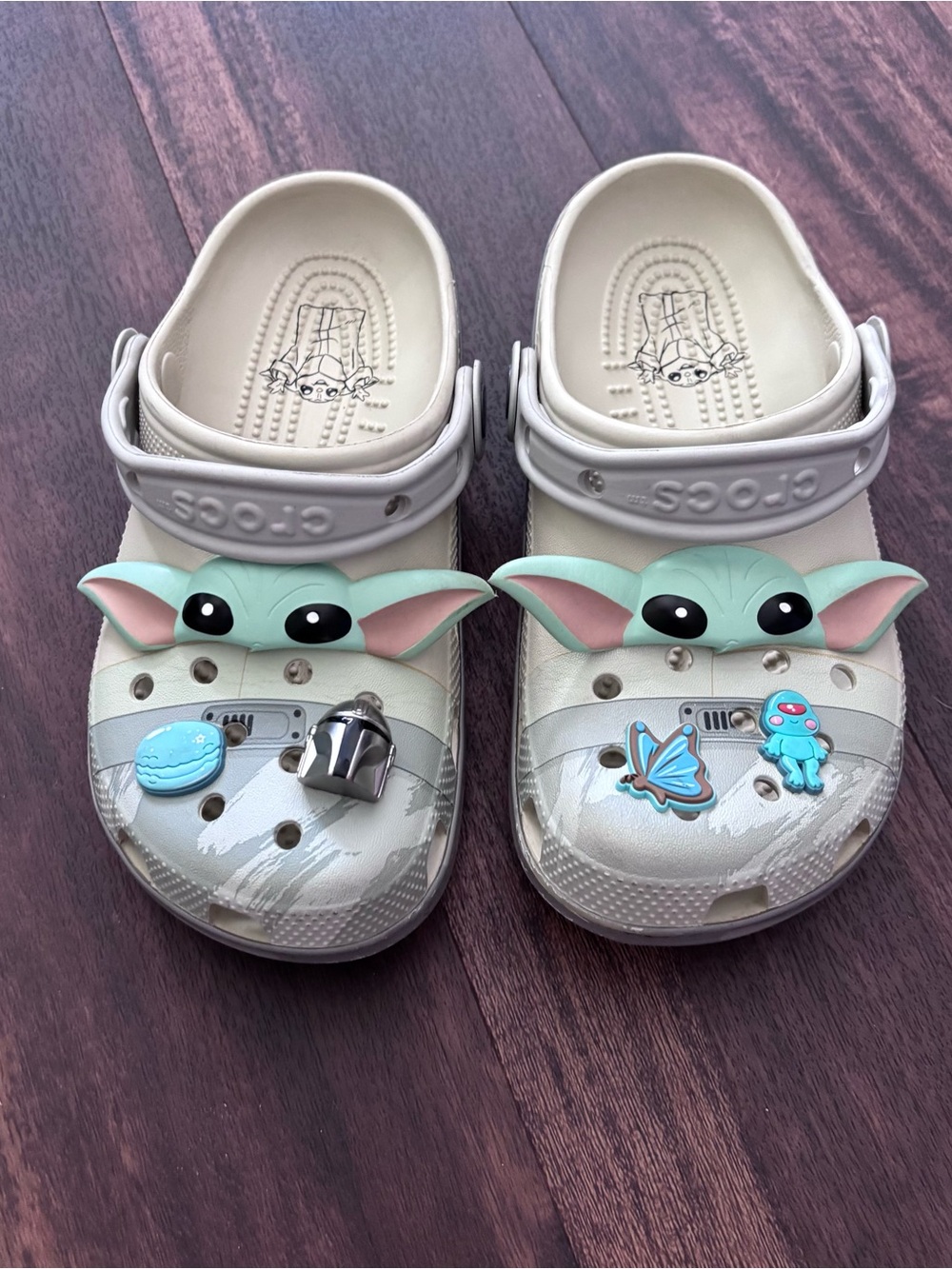 CROCS Kids Cream Foam Clogs with Baby Yoda and Fun Charms